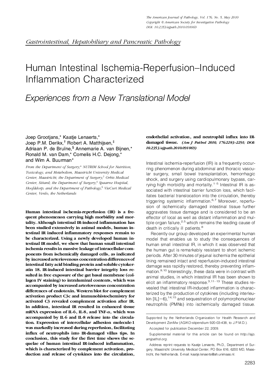 Human Intestinal Ischemia-Reperfusion-Induced Inflammation Characterized