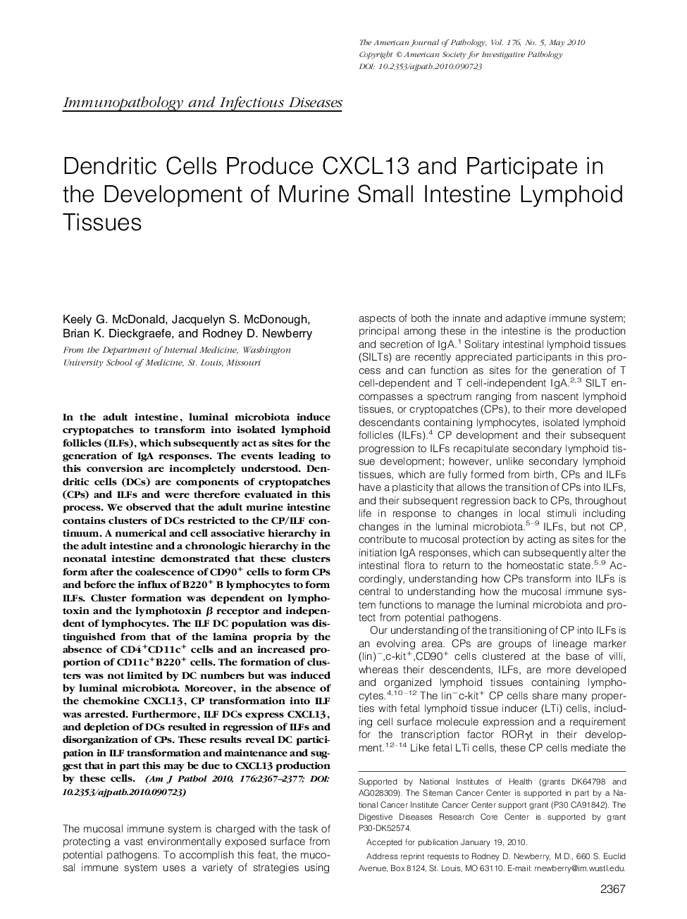 Dendritic Cells Produce CXCL13 and Participate in the Development of Murine Small Intestine Lymphoid Tissues