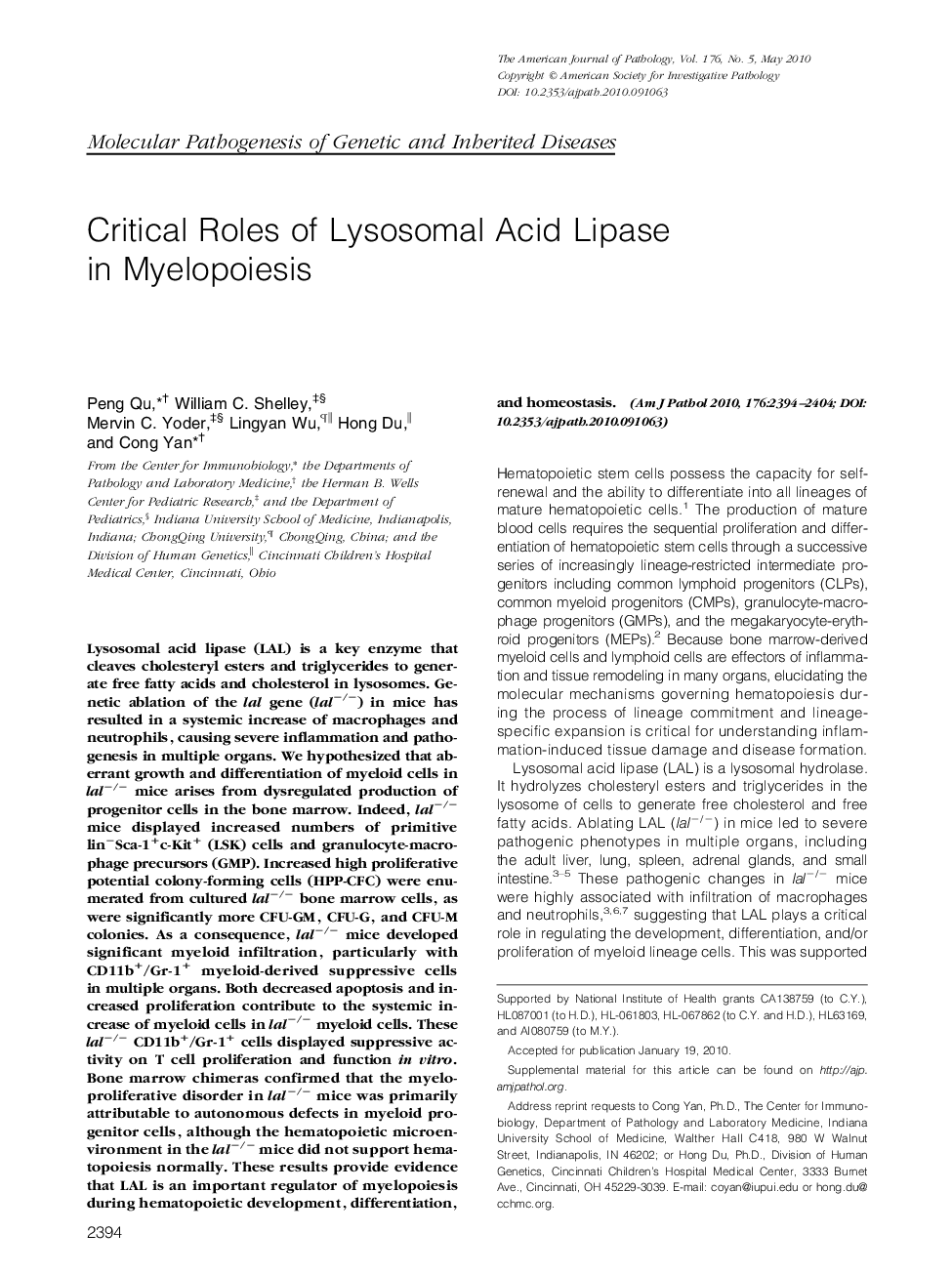 Critical Roles of Lysosomal Acid Lipase in Myelopoiesis