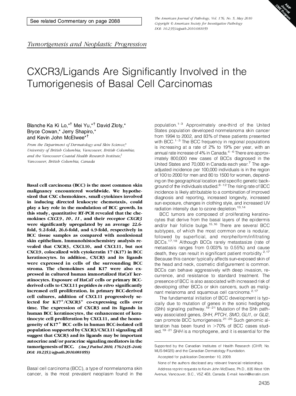 CXCR3/Ligands Are Significantly Involved in the Tumorigenesis of Basal Cell Carcinomas