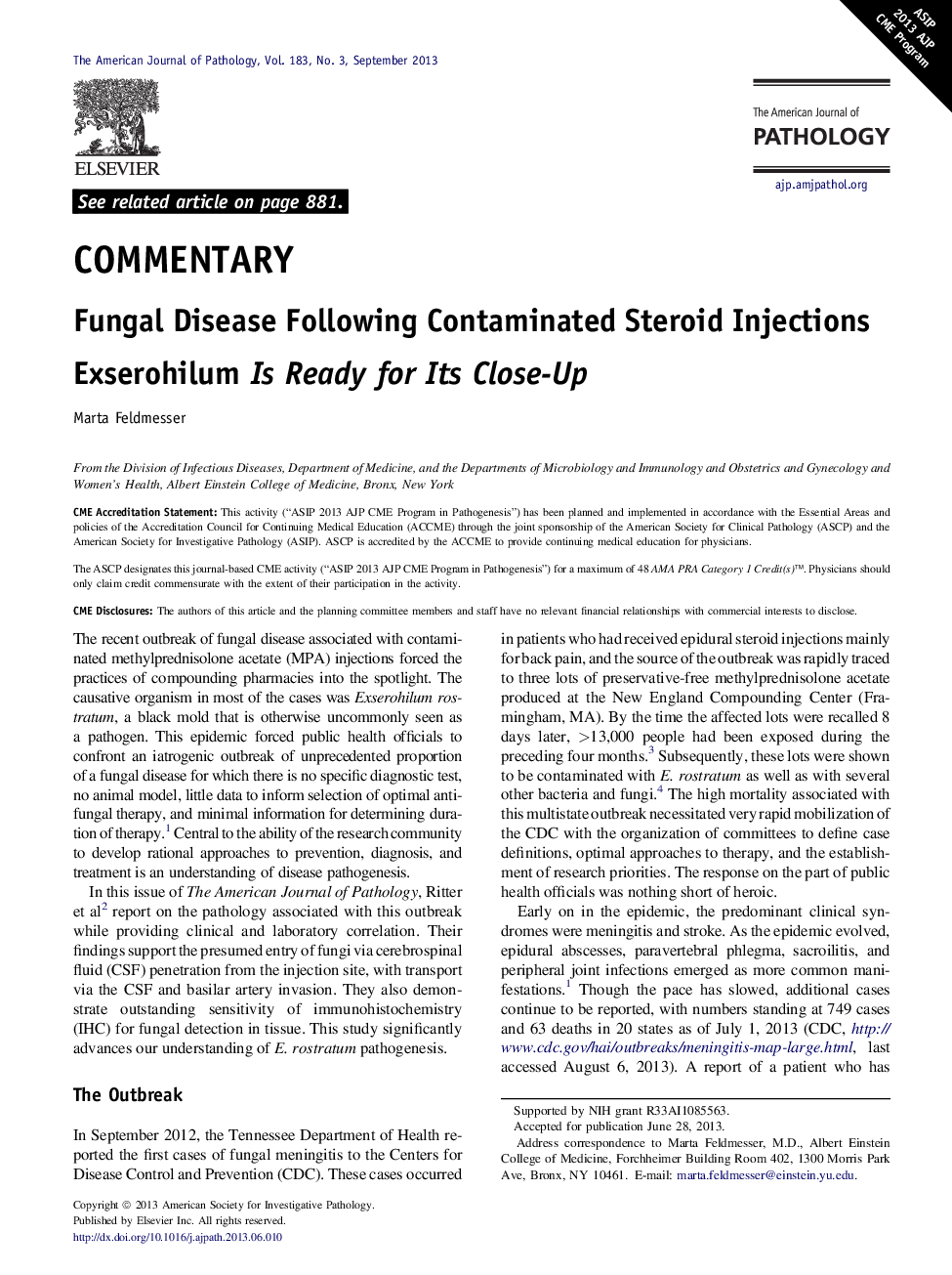 Fungal Disease Following Contaminated Steroid Injections