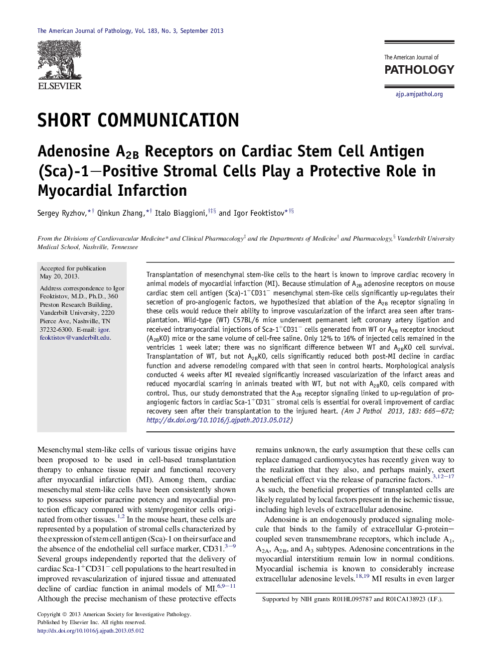 Adenosine A2B Receptors on Cardiac Stem Cell Antigen (Sca)-1-Positive Stromal Cells Play a Protective Role in Myocardial Infarction