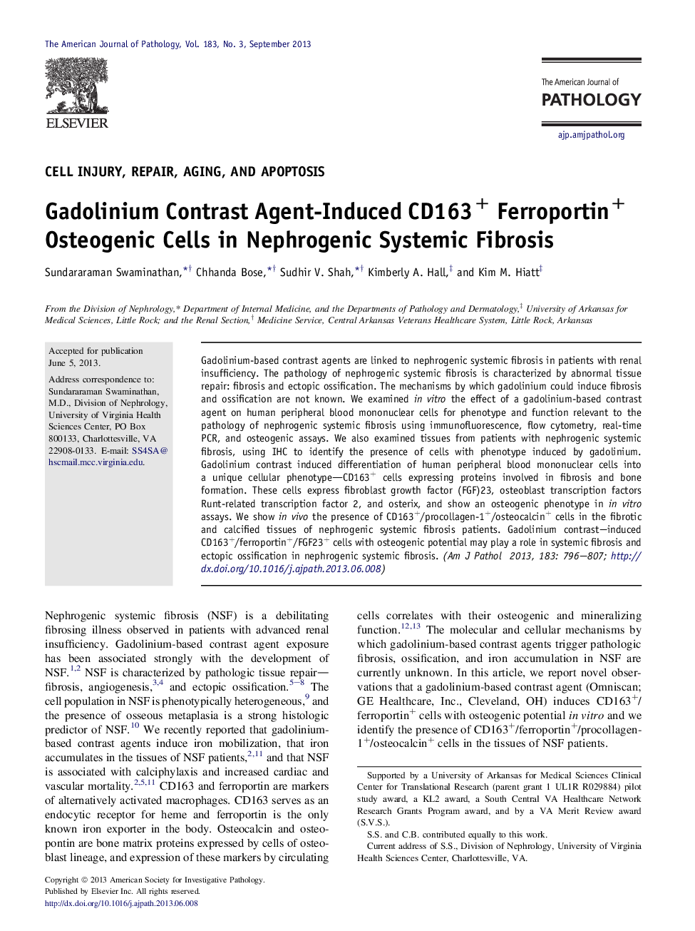 Gadolinium Contrast Agent-Induced CD163+ Ferroportin+ Osteogenic Cells in Nephrogenic Systemic Fibrosis
