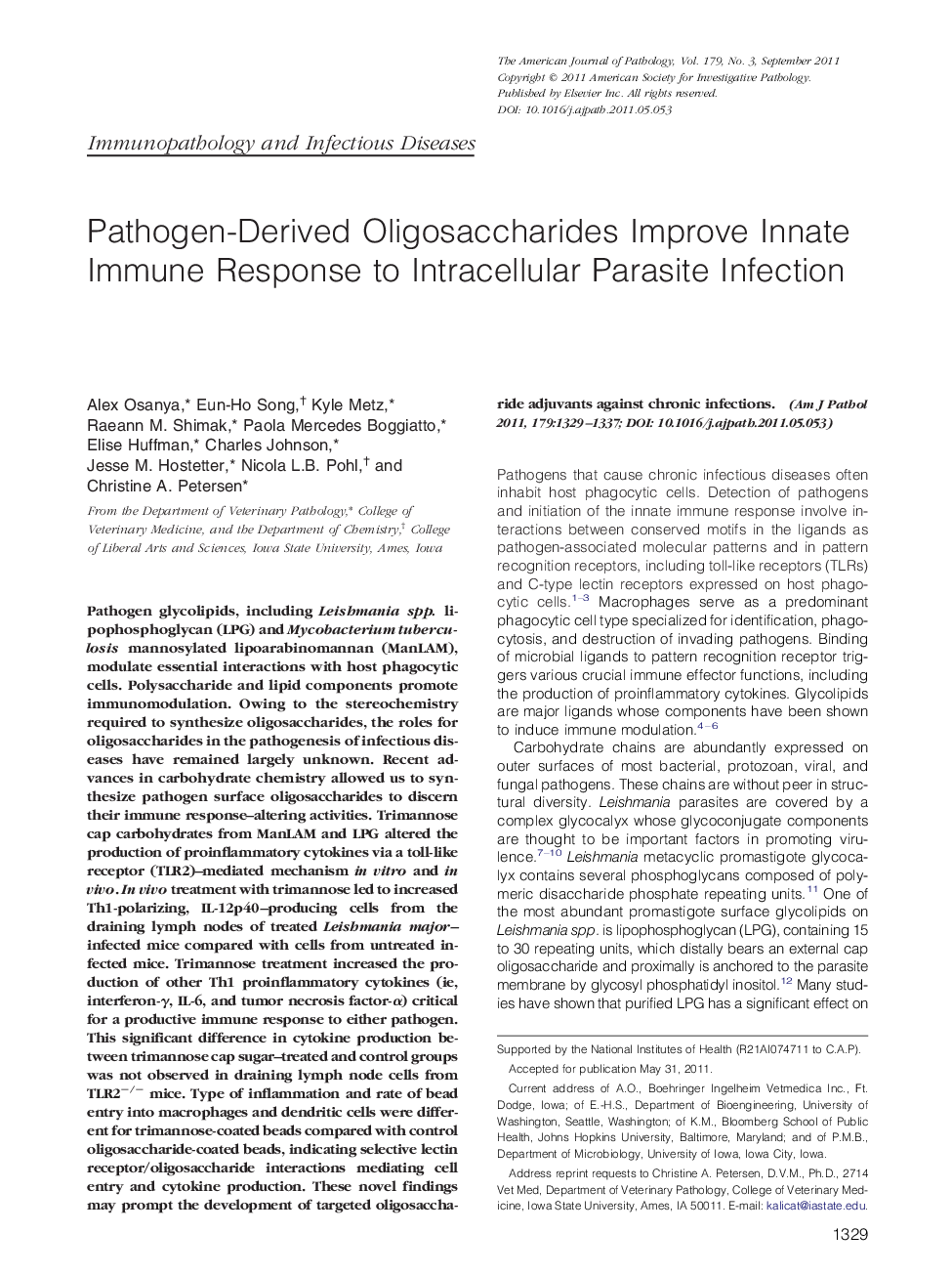 عکس صفحه اول مقاله: Pathogen-Derived Oligosaccharides Improve Innate Immune Response to Intracellular Parasite Infection Pathogen-Derived Oligosaccharides Improve Innate Immune Response to Intracellular Parasite Infection