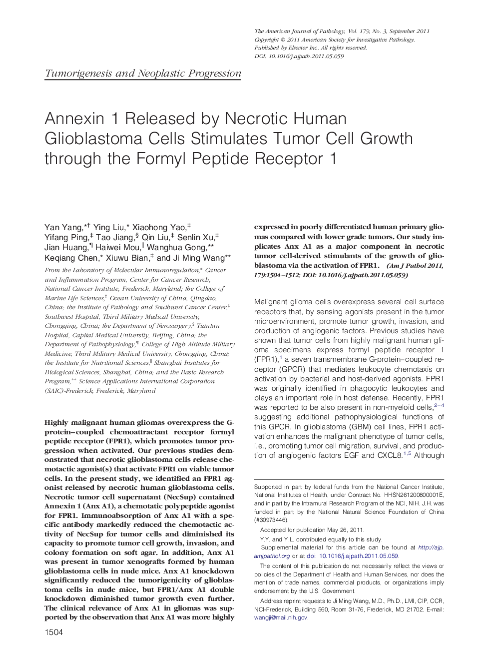 عکس صفحه اول مقاله: Annexin 1 Released by Necrotic Human Glioblastoma Cells Stimulates Tumor Cell Growth through the Formyl Peptide Receptor 1 Annexin 1 Released by Necrotic Human Glioblastoma Cells Stimulates Tumor Cell Growth through the Formyl Peptide Receptor 1