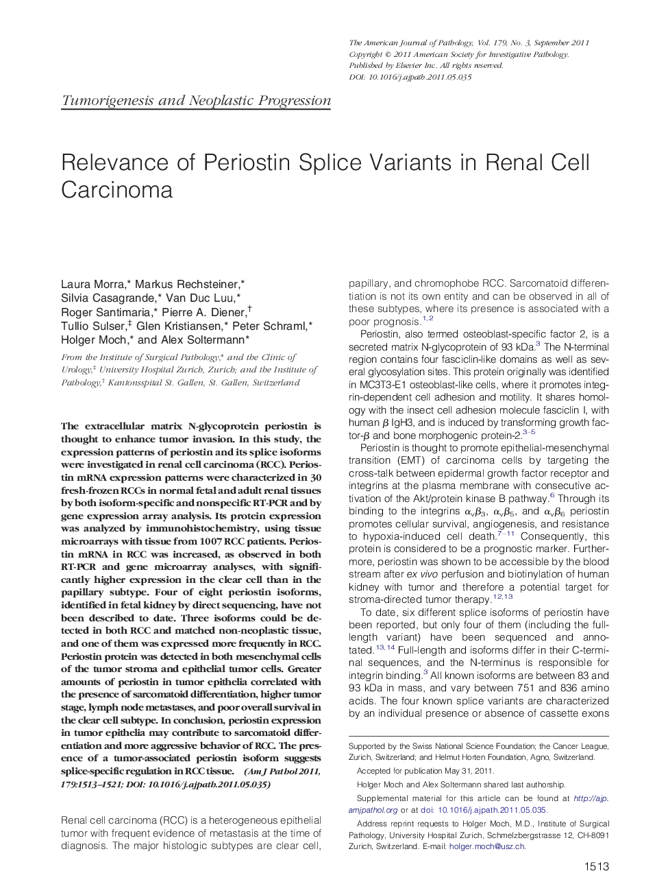 Relevance of Periostin Splice Variants in Renal Cell Carcinoma