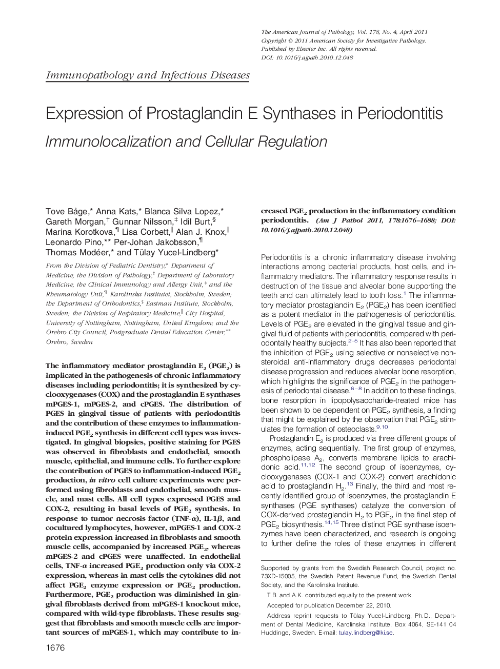 Expression of Prostaglandin E Synthases in Periodontitis