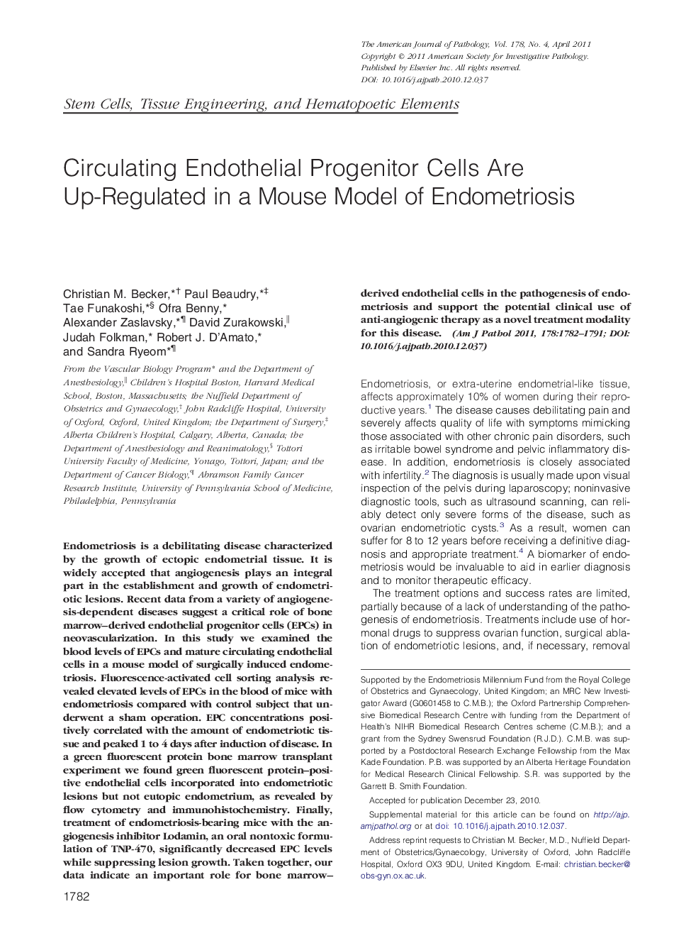 Circulating Endothelial Progenitor Cells Are Up-Regulated in a Mouse Model of Endometriosis