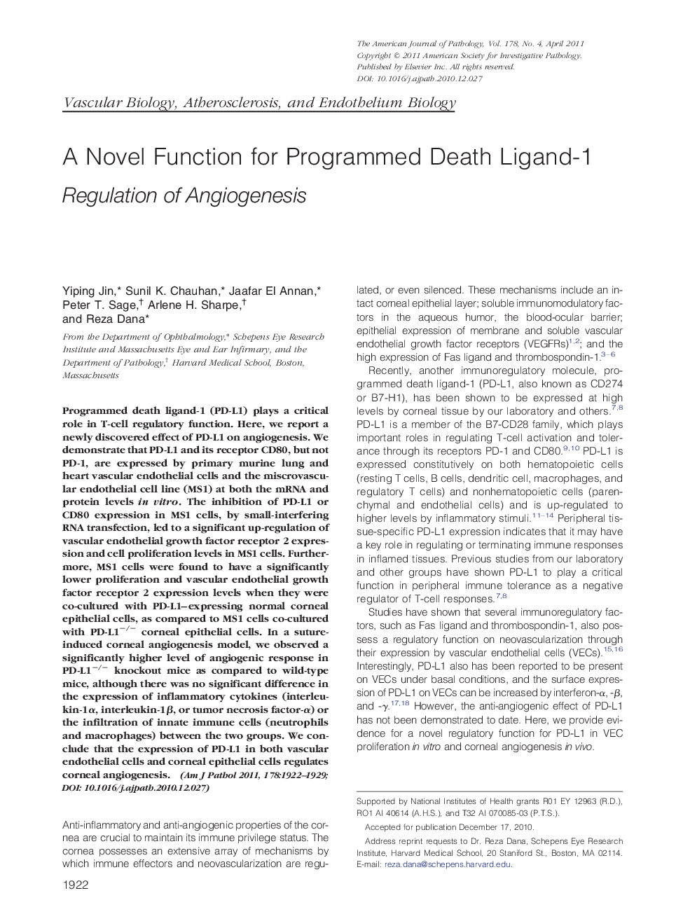 Regular articleVascular biology, atherosclerosis, and endothelium biologyA Novel Function for Programmed Death Ligand-1: Regulation of Angiogenesis