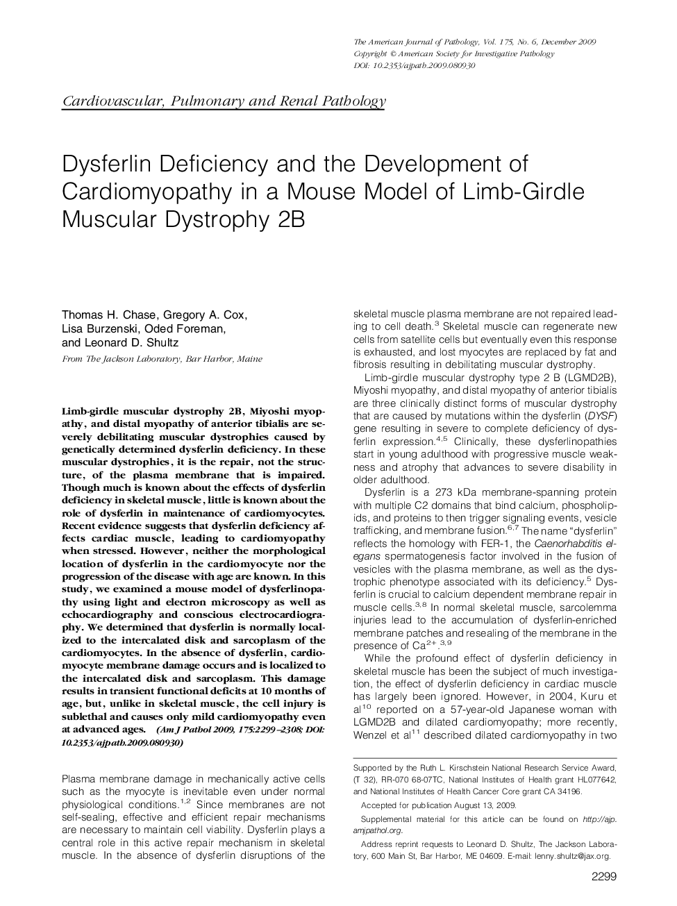 Dysferlin Deficiency and the Development of Cardiomyopathy in a Mouse Model of Limb-Girdle Muscular Dystrophy 2B