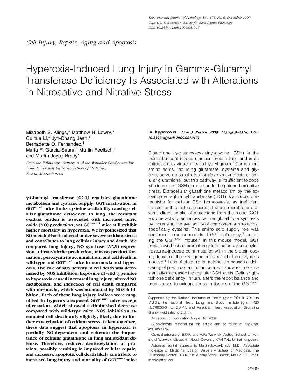 Regular ArticlesHyperoxia-Induced Lung Injury in Gamma-Glutamyl Transferase Deficiency Is Associated with Alterations in Nitrosative and Nitrative Stress