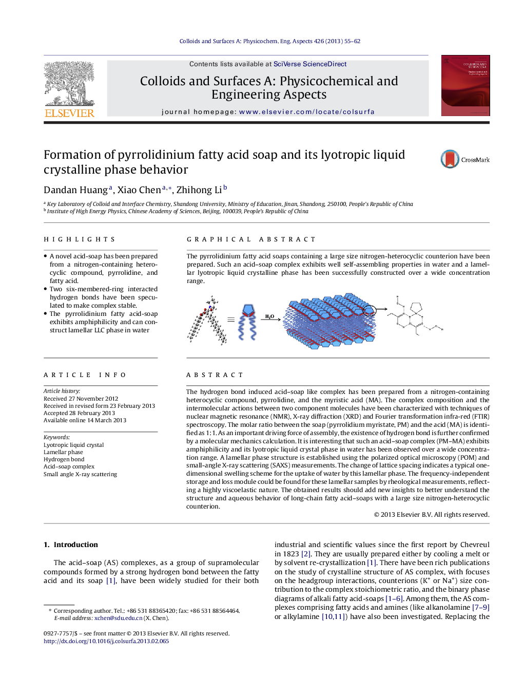 Formation of pyrrolidinium fatty acid soap and its lyotropic liquid crystalline phase behavior