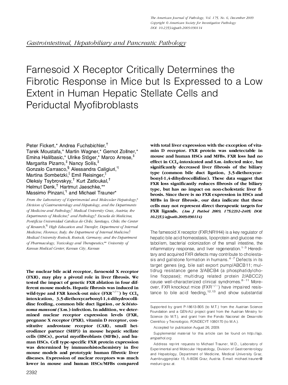 Farnesoid X Receptor Critically Determines the Fibrotic Response in Mice but Is Expressed to a Low Extent in Human Hepatic Stellate Cells and Periductal Myofibroblasts