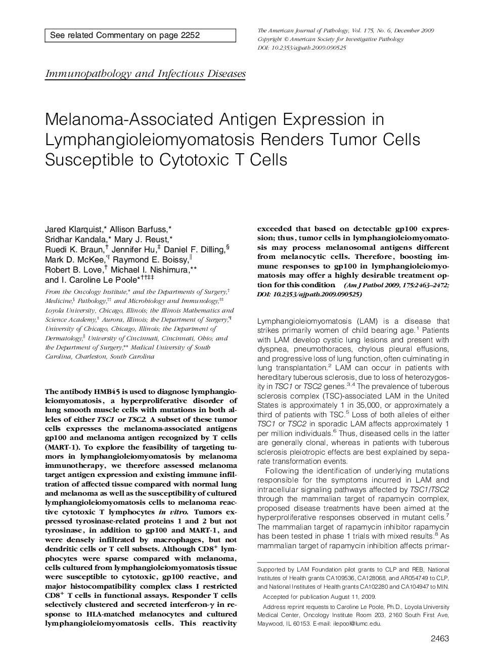 Melanoma-Associated Antigen Expression in Lymphangioleiomyomatosis Renders Tumor Cells Susceptible to Cytotoxic T Cells