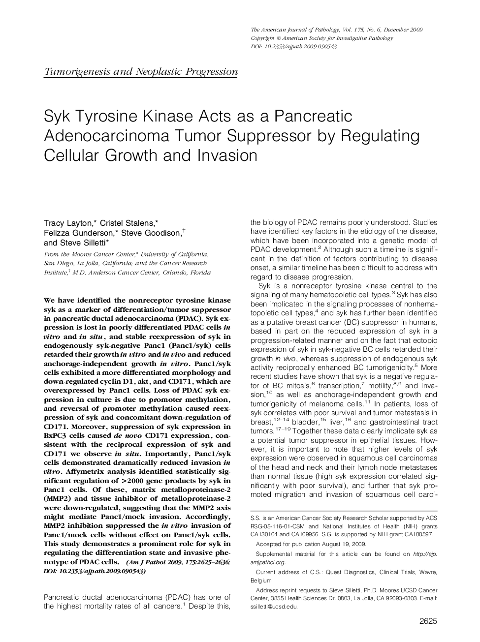 Syk Tyrosine Kinase Acts as a Pancreatic Adenocarcinoma Tumor Suppressor by Regulating Cellular Growth and Invasion