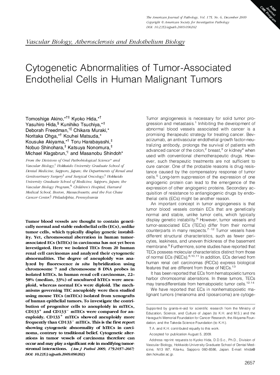 Cytogenetic Abnormalities of Tumor-Associated Endothelial Cells in Human Malignant Tumors