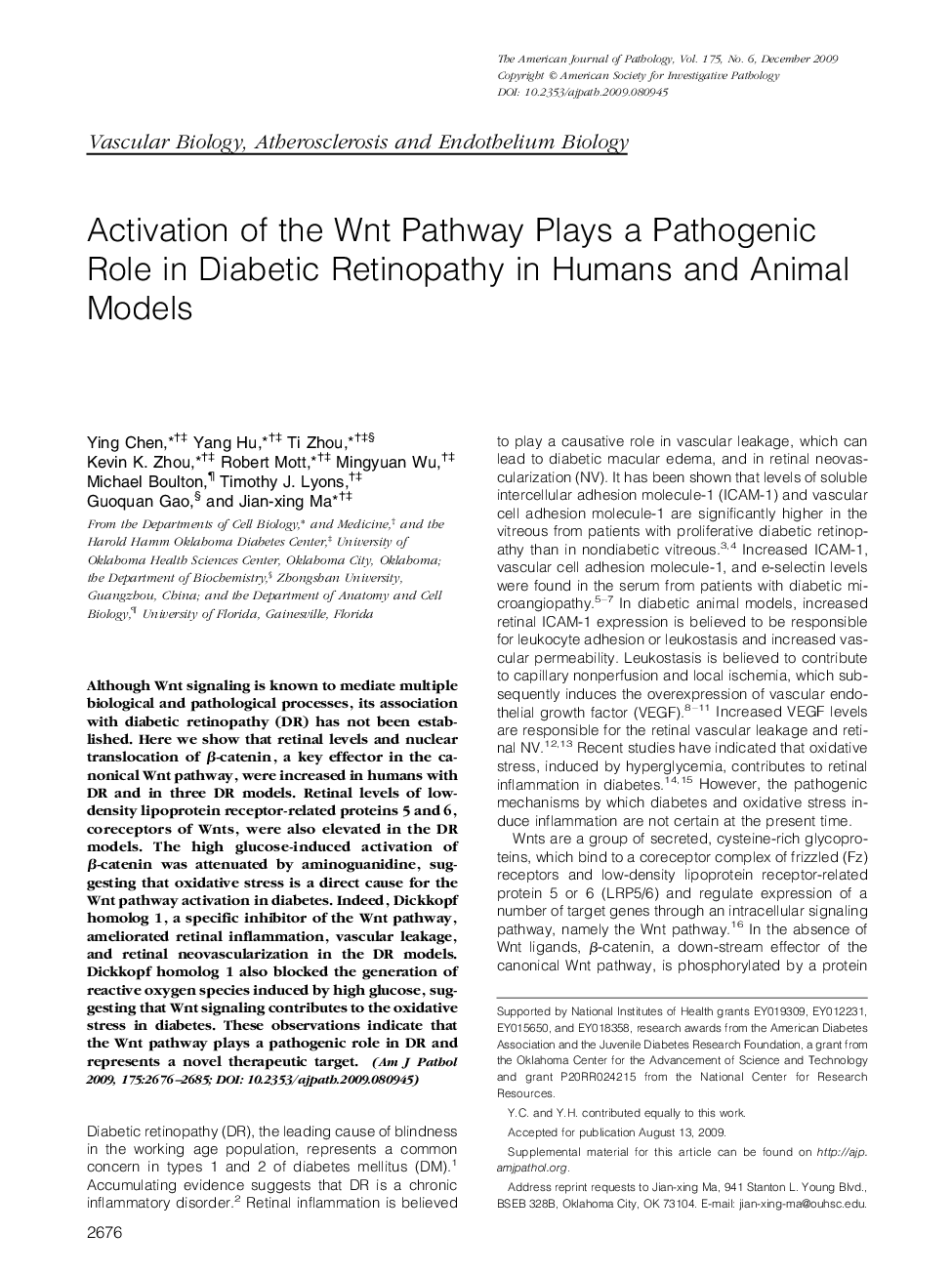 Activation of the Wnt Pathway Plays a Pathogenic Role in Diabetic Retinopathy in Humans and Animal Models
