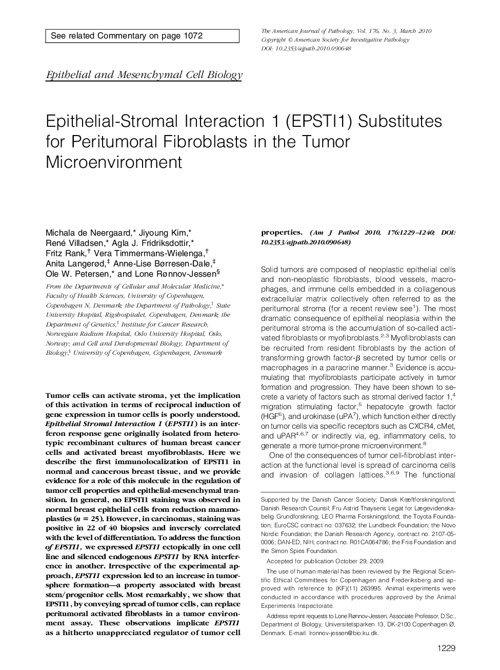 Epithelial-Stromal Interaction 1 (EPSTI1) Substitutes for Peritumoral Fibroblasts in the Tumor Microenvironment