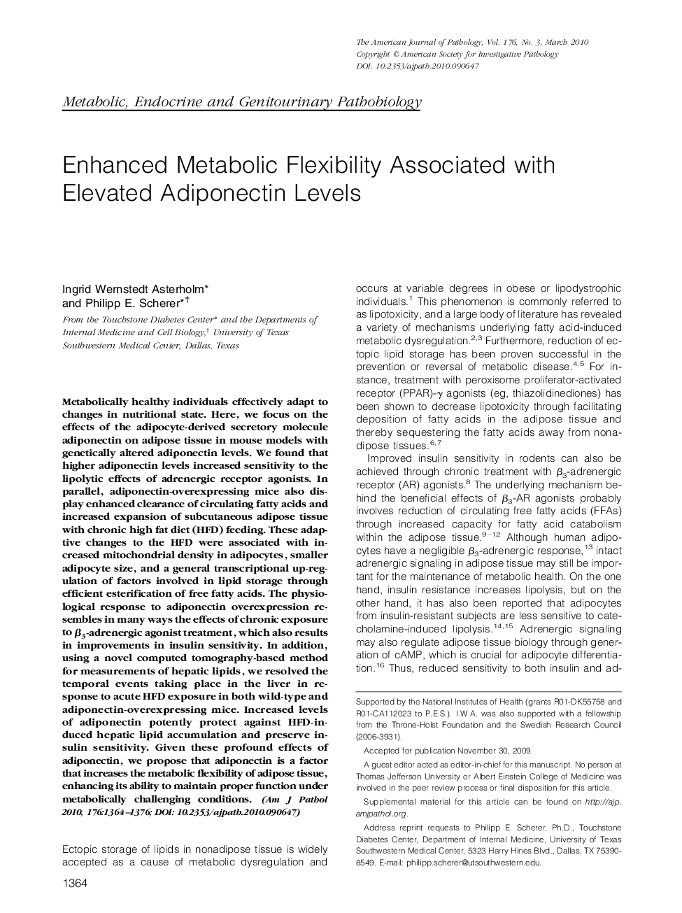 Enhanced Metabolic Flexibility Associated with Elevated Adiponectin Levels