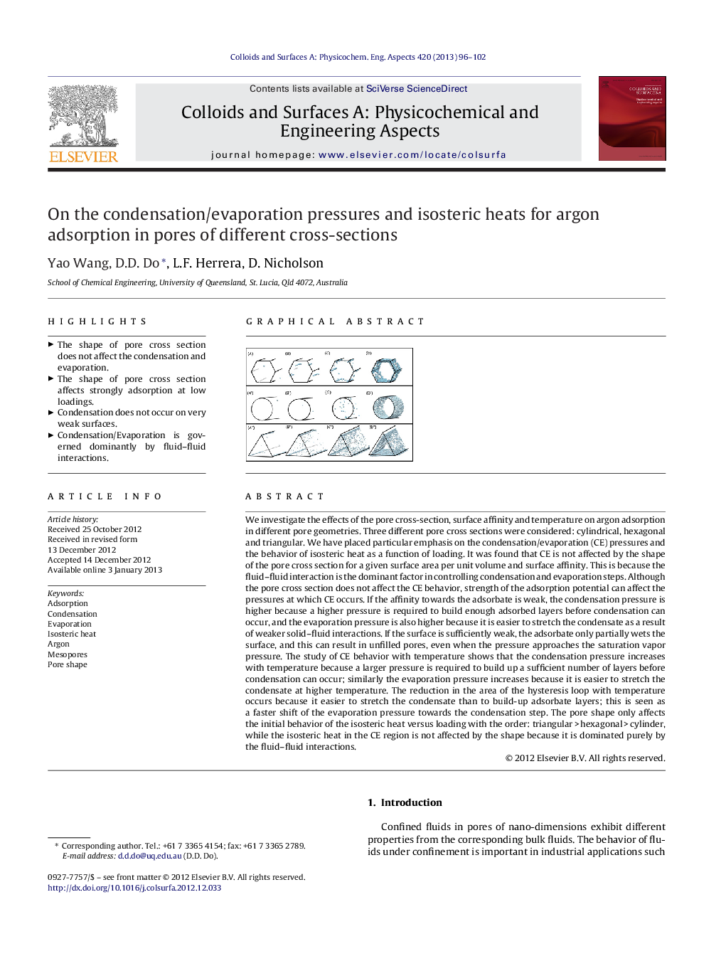 On the condensation/evaporation pressures and isosteric heats for argon adsorption in pores of different cross-sections