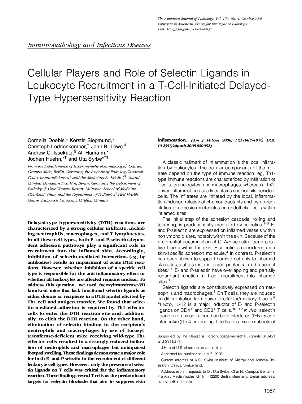 Cellular Players and Role of Selectin Ligands in Leukocyte Recruitment in a T-Cell-Initiated Delayed-Type Hypersensitivity Reaction