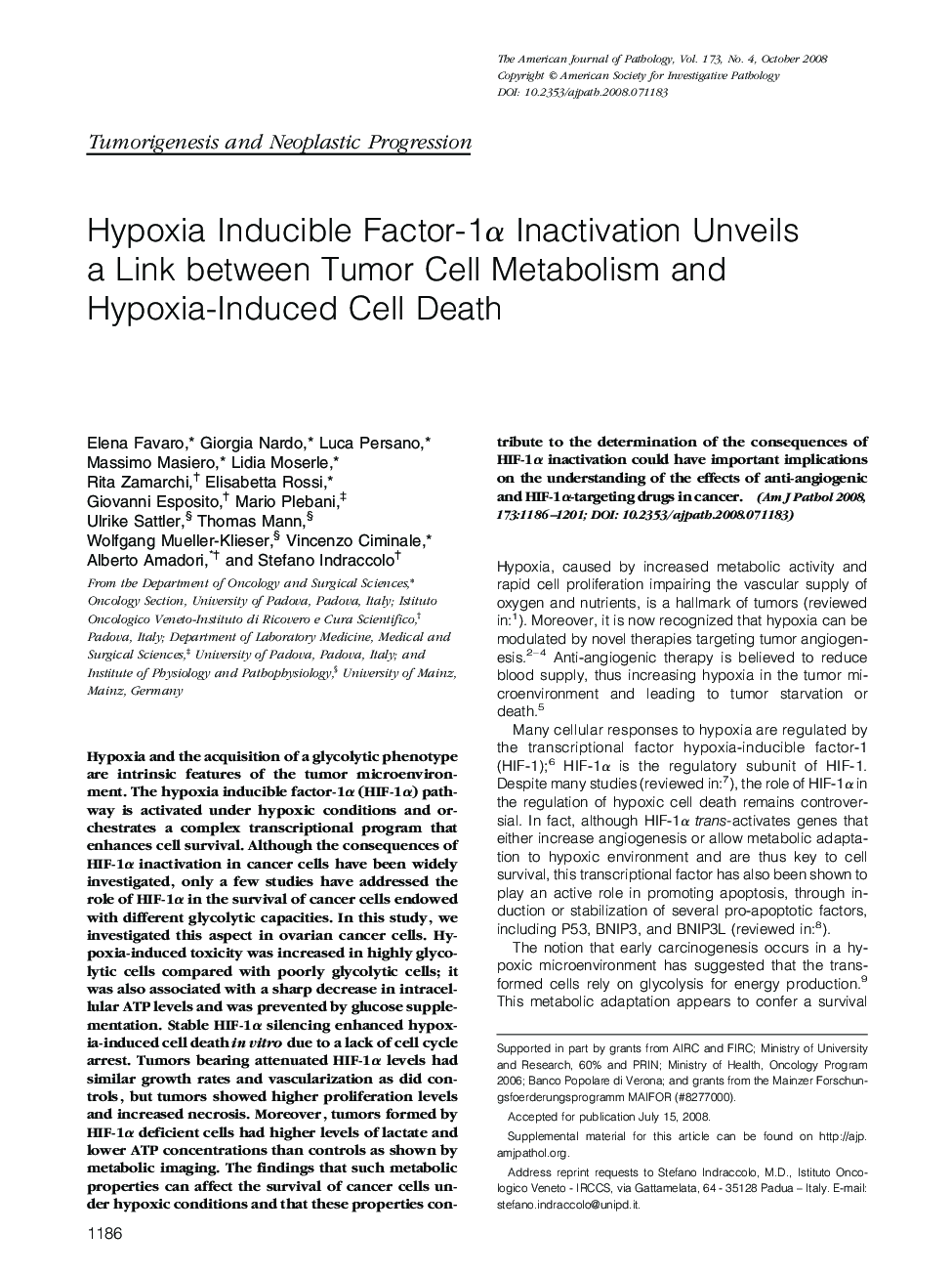 Hypoxia Inducible Factor-1Î± Inactivation Unveils a Link between Tumor Cell Metabolism and Hypoxia-Induced Cell Death