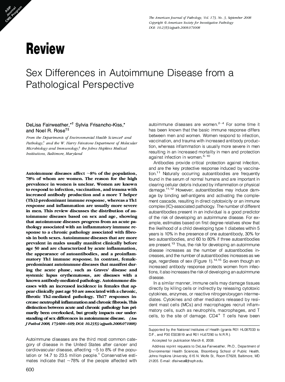 ReviewSex Differences in Autoimmune Disease from a Pathological Perspective