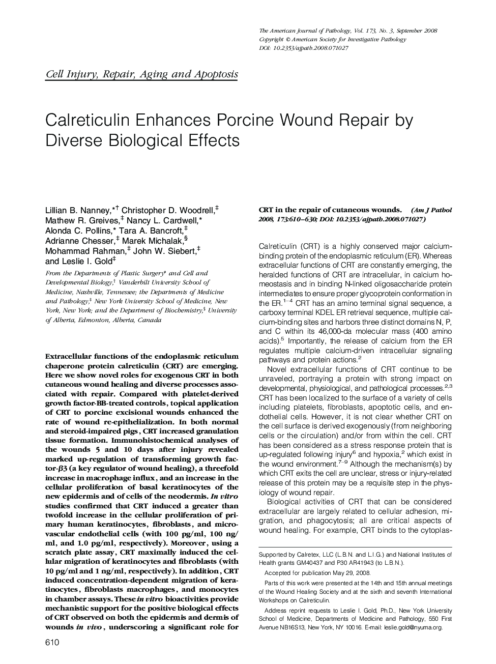 Calreticulin Enhances Porcine Wound Repair by Diverse Biological Effects