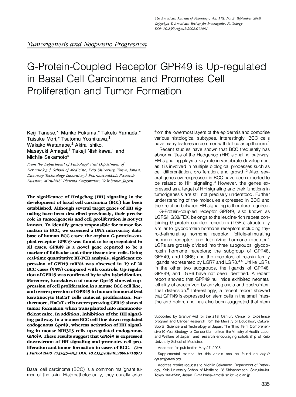 G-Protein-Coupled Receptor GPR49 is Up-regulated in Basal Cell Carcinoma and Promotes Cell Proliferation and Tumor Formation