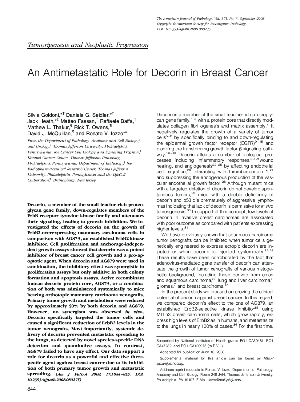 An Antimetastatic Role for Decorin in Breast Cancer