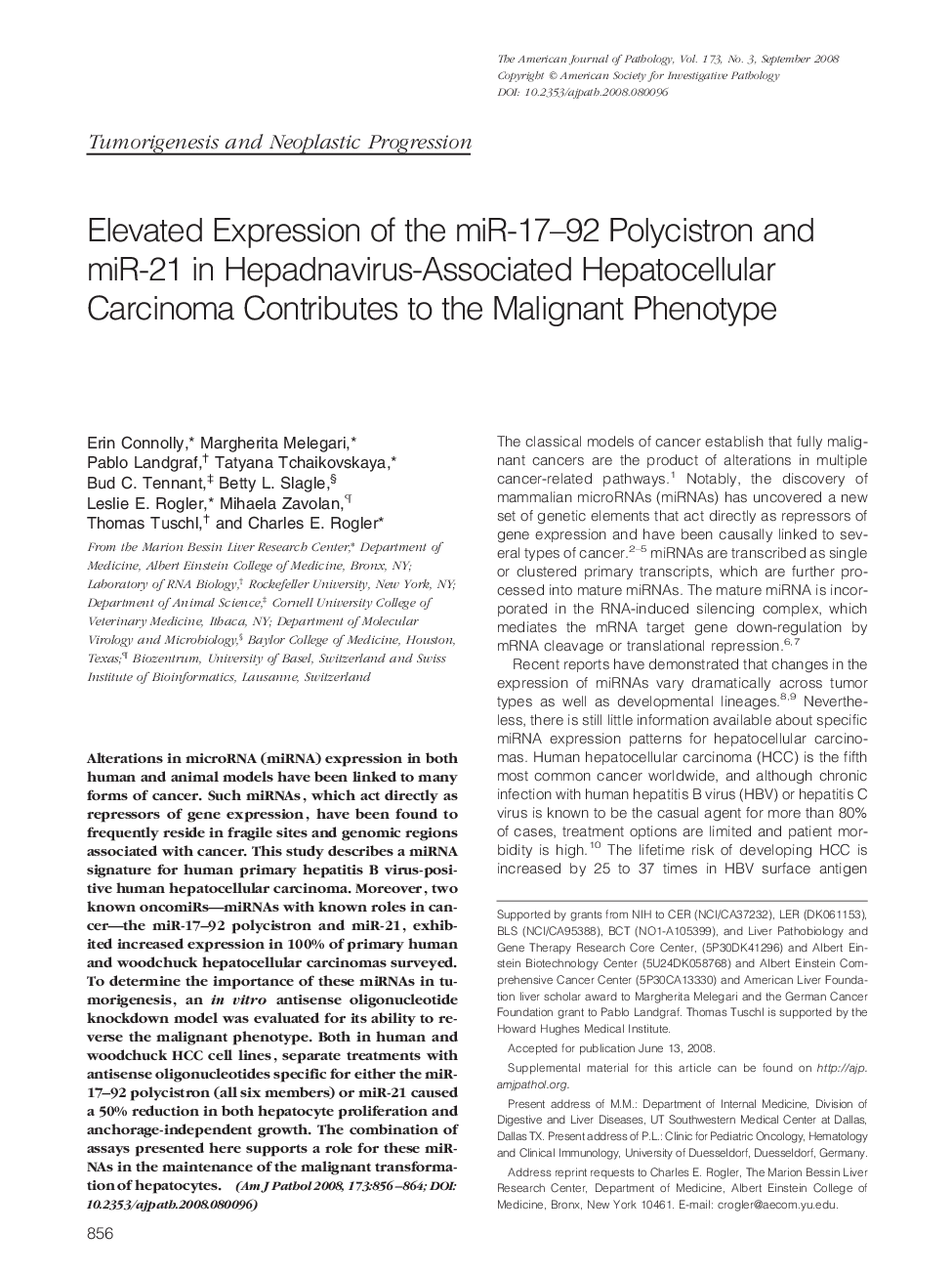 Elevated Expression of the miR-17-92 Polycistron and miR-21 in Hepadnavirus-Associated Hepatocellular Carcinoma Contributes to the Malignant Phenotype