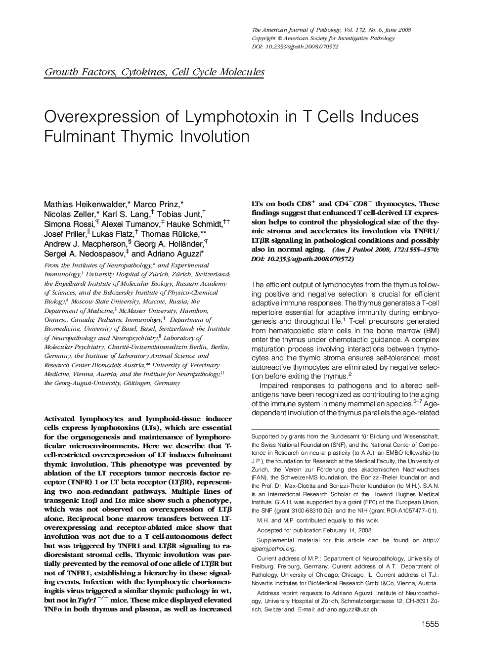 Overexpression of Lymphotoxin in T Cells Induces Fulminant Thymic Involution