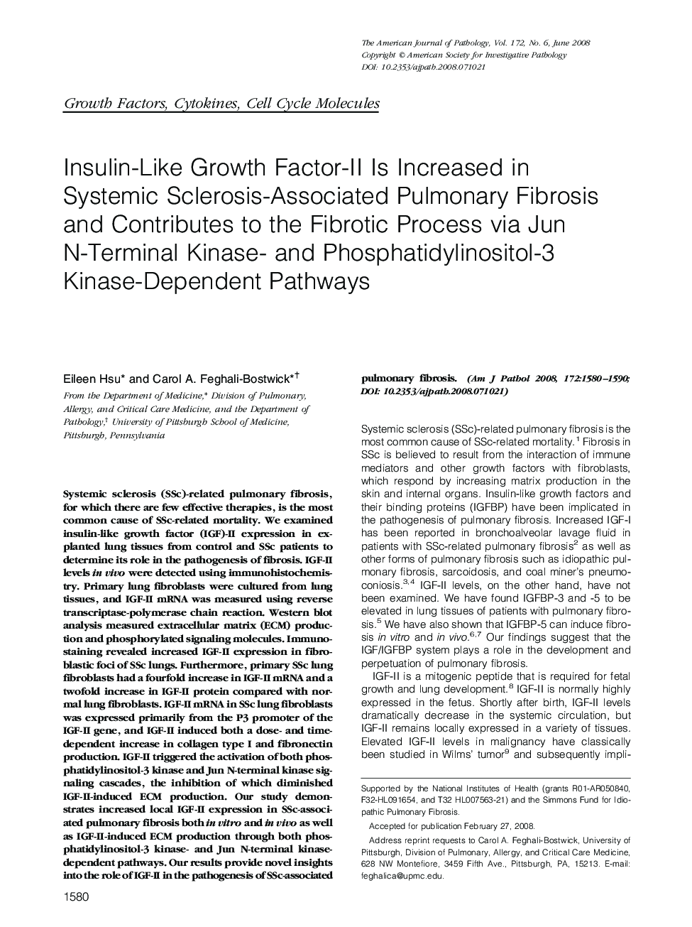 Insulin-Like Growth Factor-II Is Increased in Systemic Sclerosis-Associated Pulmonary Fibrosis and Contributes to the Fibrotic Process via Jun N-Terminal Kinase- and Phosphatidylinositol-3 Kinase-Dependent Pathways