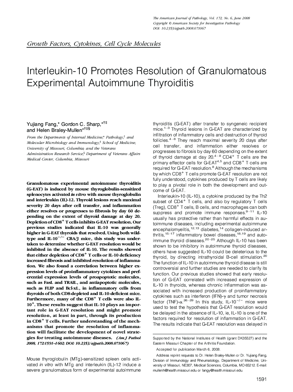 Interleukin-10 Promotes Resolution of Granulomatous Experimental Autoimmune Thyroiditis