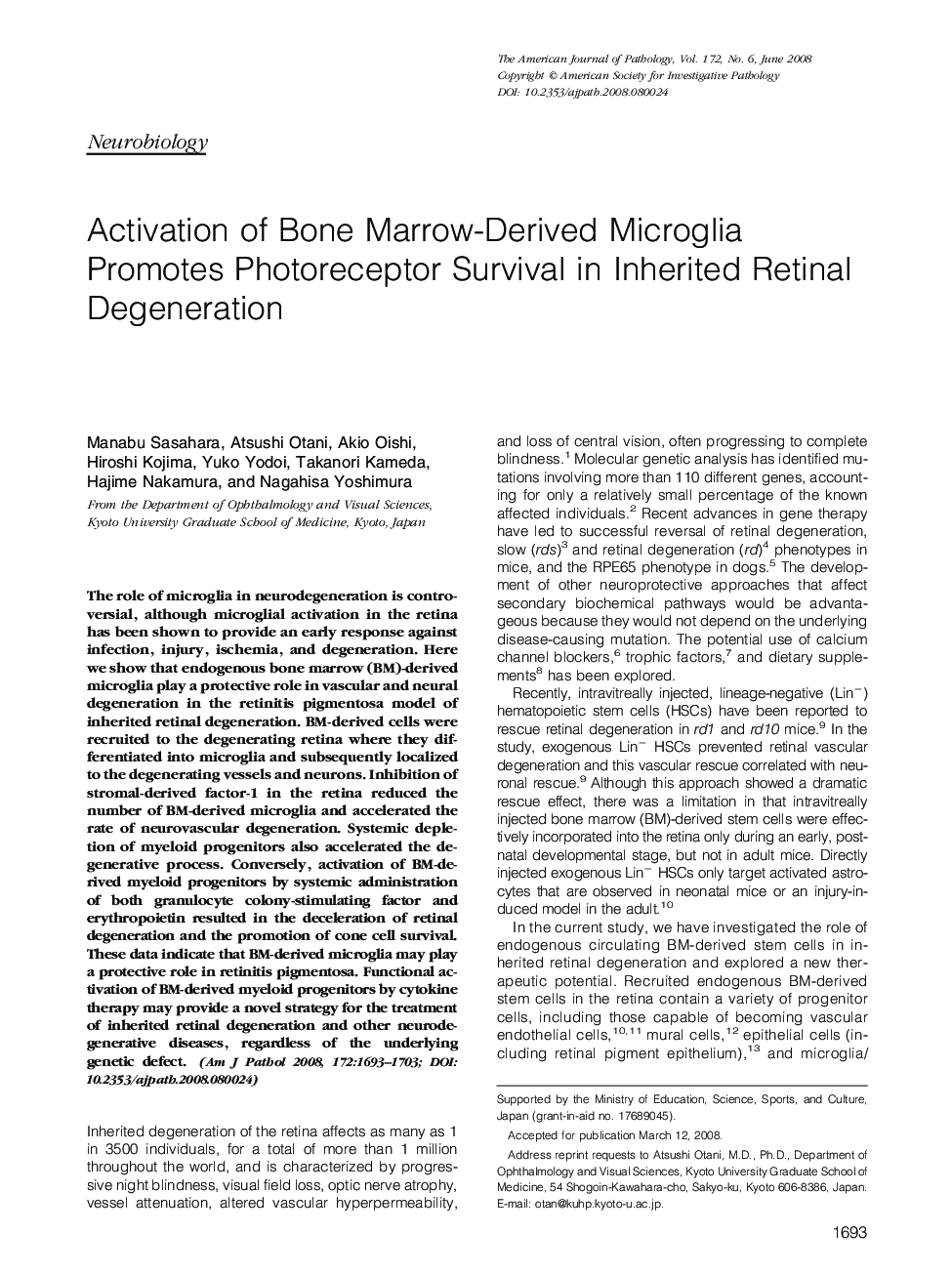Regular ArticlesActivation of Bone Marrow-Derived Microglia Promotes Photoreceptor Survival in Inherited Retinal Degeneration