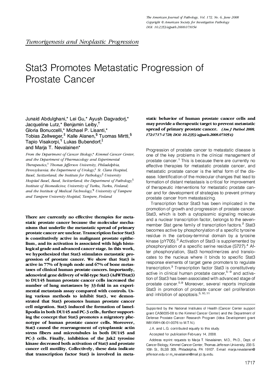 Stat3 Promotes Metastatic Progression of Prostate Cancer