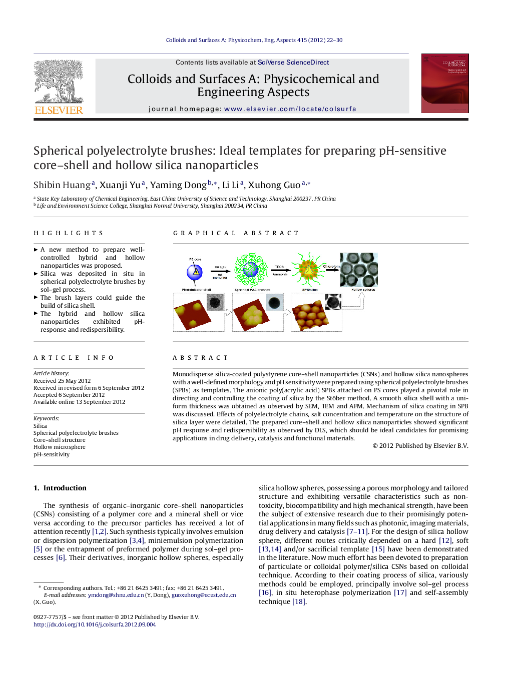 Spherical polyelectrolyte brushes: Ideal templates for preparing pH-sensitive core–shell and hollow silica nanoparticles