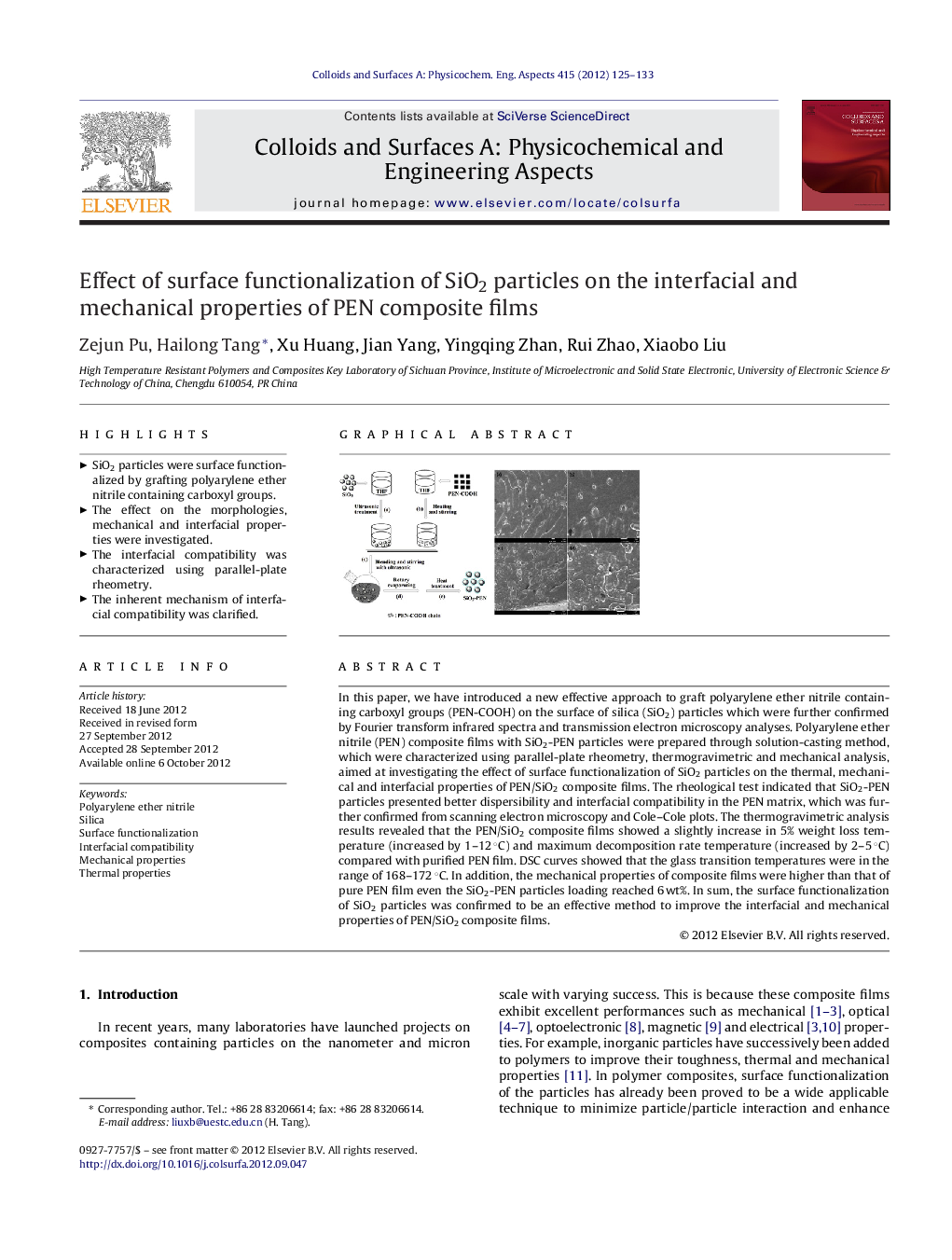 Effect of surface functionalization of SiO2 particles on the interfacial and mechanical properties of PEN composite films