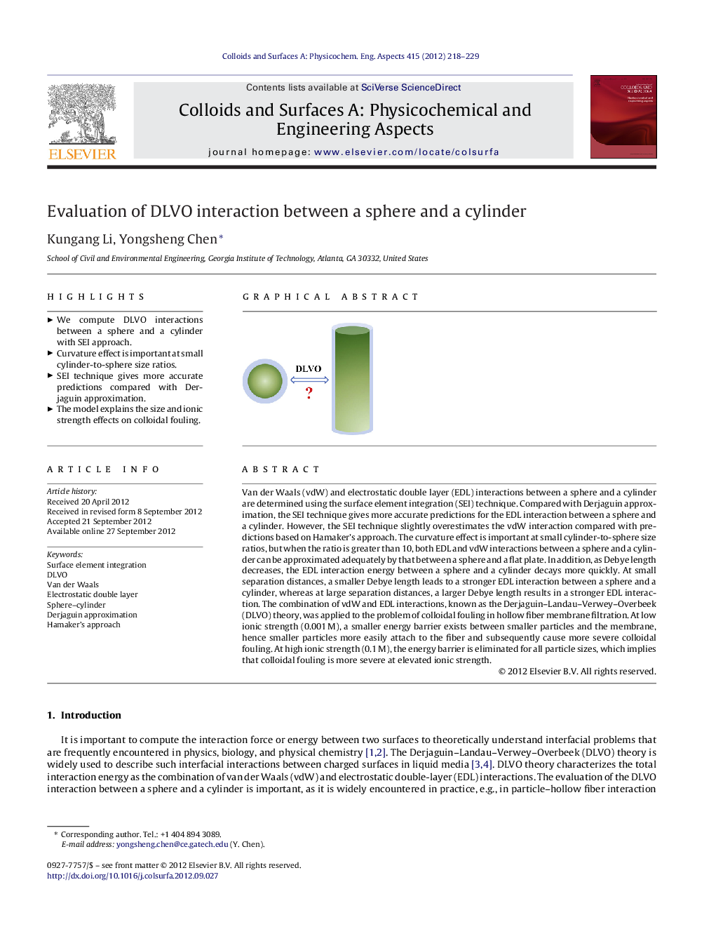 Evaluation of DLVO interaction between a sphere and a cylinder