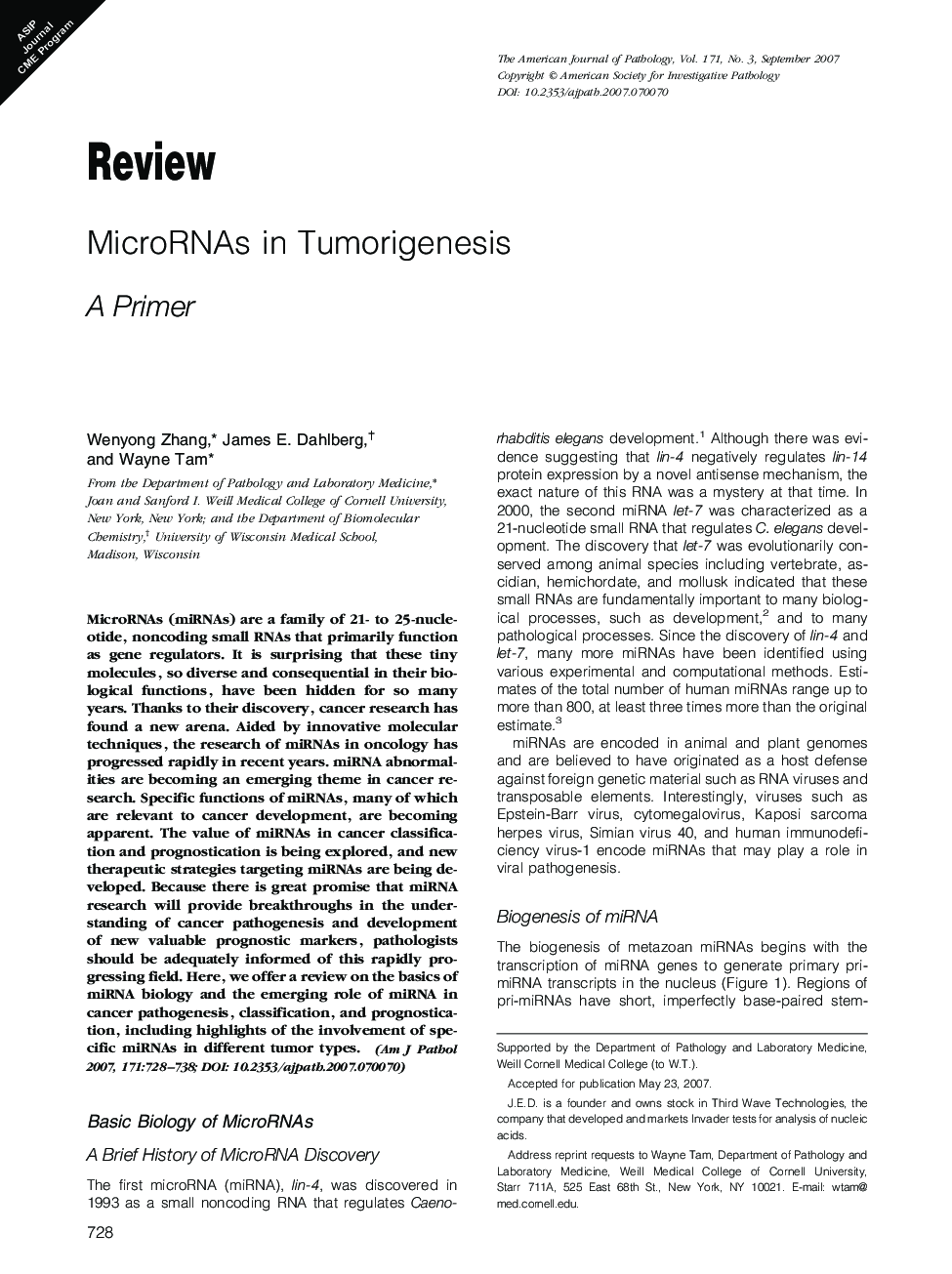 MicroRNAs in Tumorigenesis: A Primer