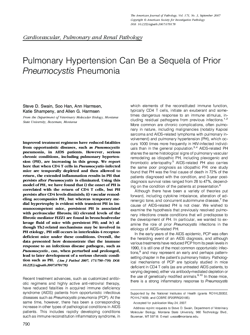 Pulmonary Hypertension Can Be a Sequela of Prior Pneumocystis Pneumonia