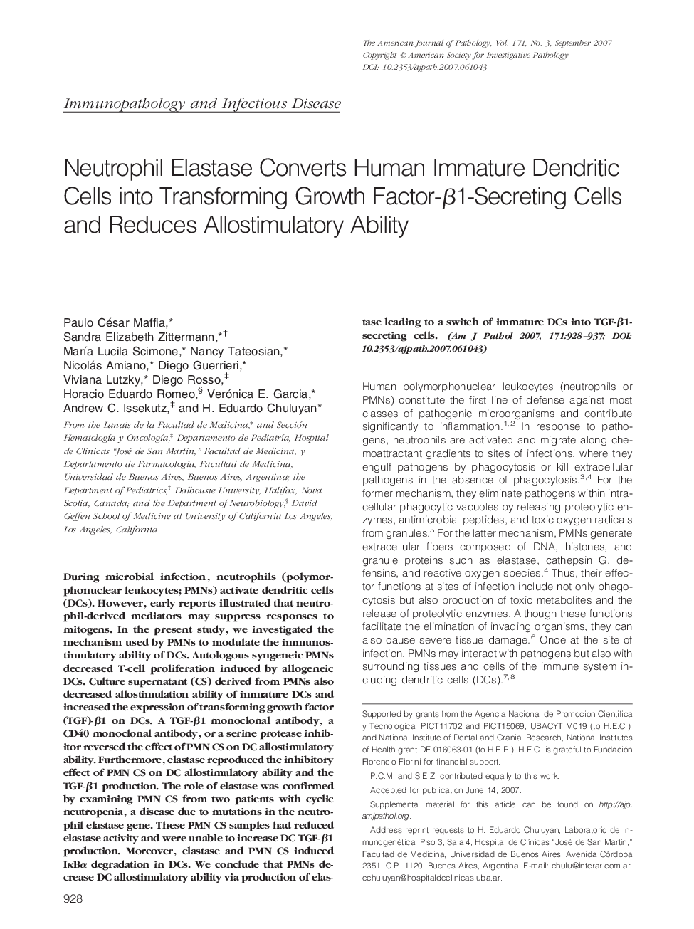 Neutrophil Elastase Converts Human Immature Dendritic Cells into Transforming Growth Factor-Î²1-Secreting Cells and Reduces Allostimulatory Ability