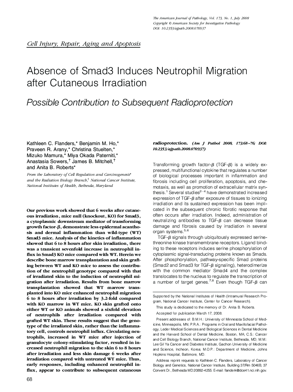 Regular ArticlesAbsence of Smad3 Induces Neutrophil Migration after Cutaneous Irradiation: Possible Contribution to Subsequent Radioprotection