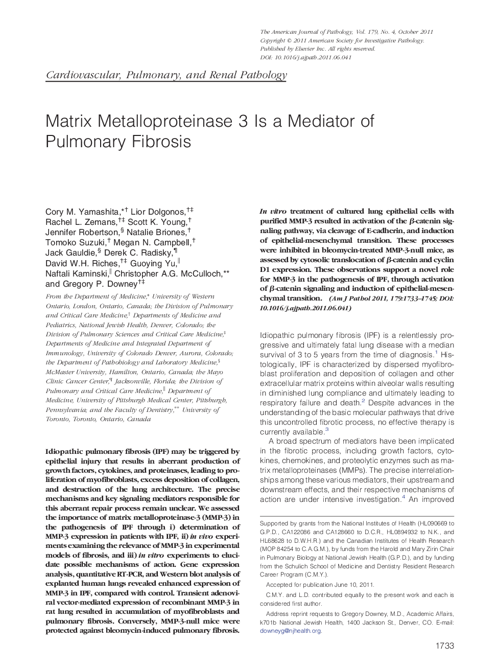 Matrix Metalloproteinase 3 Is a Mediator of Pulmonary Fibrosis