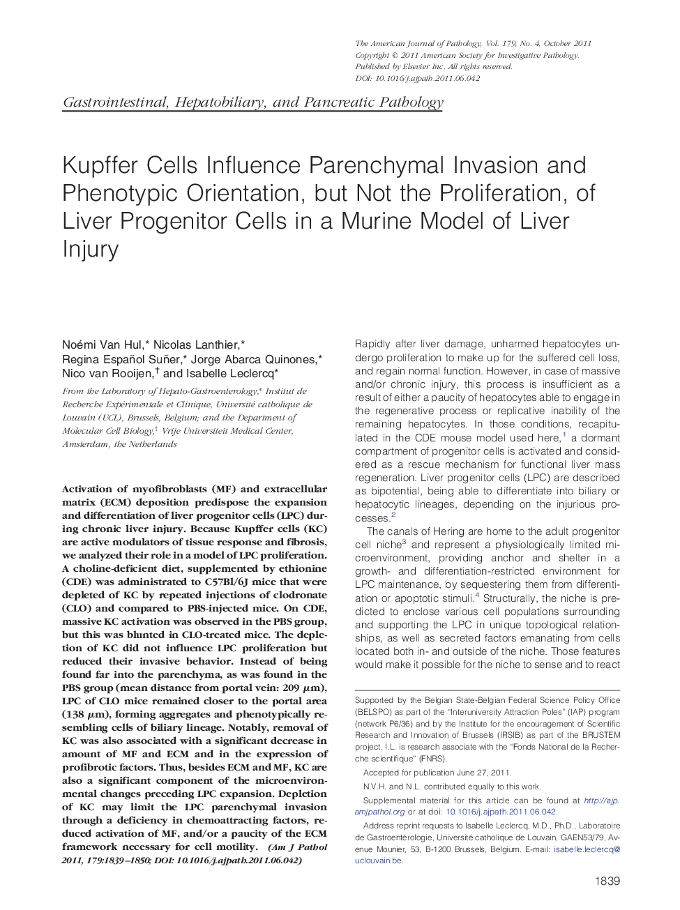 Kupffer Cells Influence Parenchymal Invasion and Phenotypic Orientation, but Not the Proliferation, of Liver Progenitor Cells in a Murine Model of Liver Injury