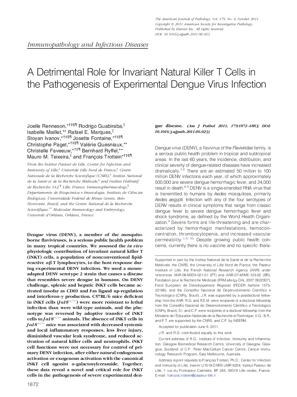 A Detrimental Role for Invariant Natural Killer T Cells in the Pathogenesis of Experimental Dengue Virus Infection