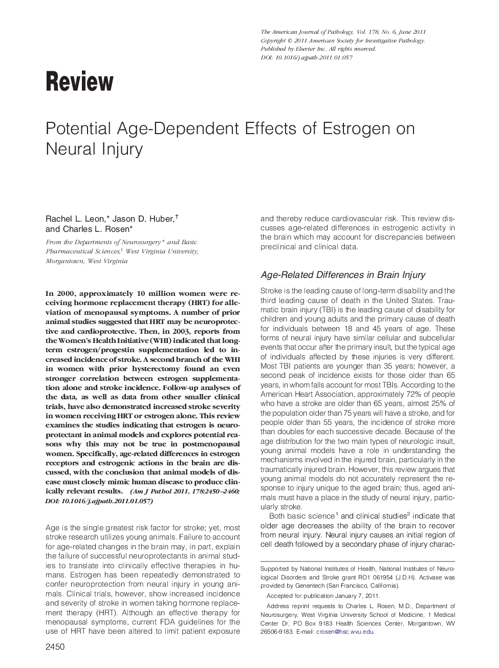 ReviewPotential Age-Dependent Effects of Estrogen on Neural Injury