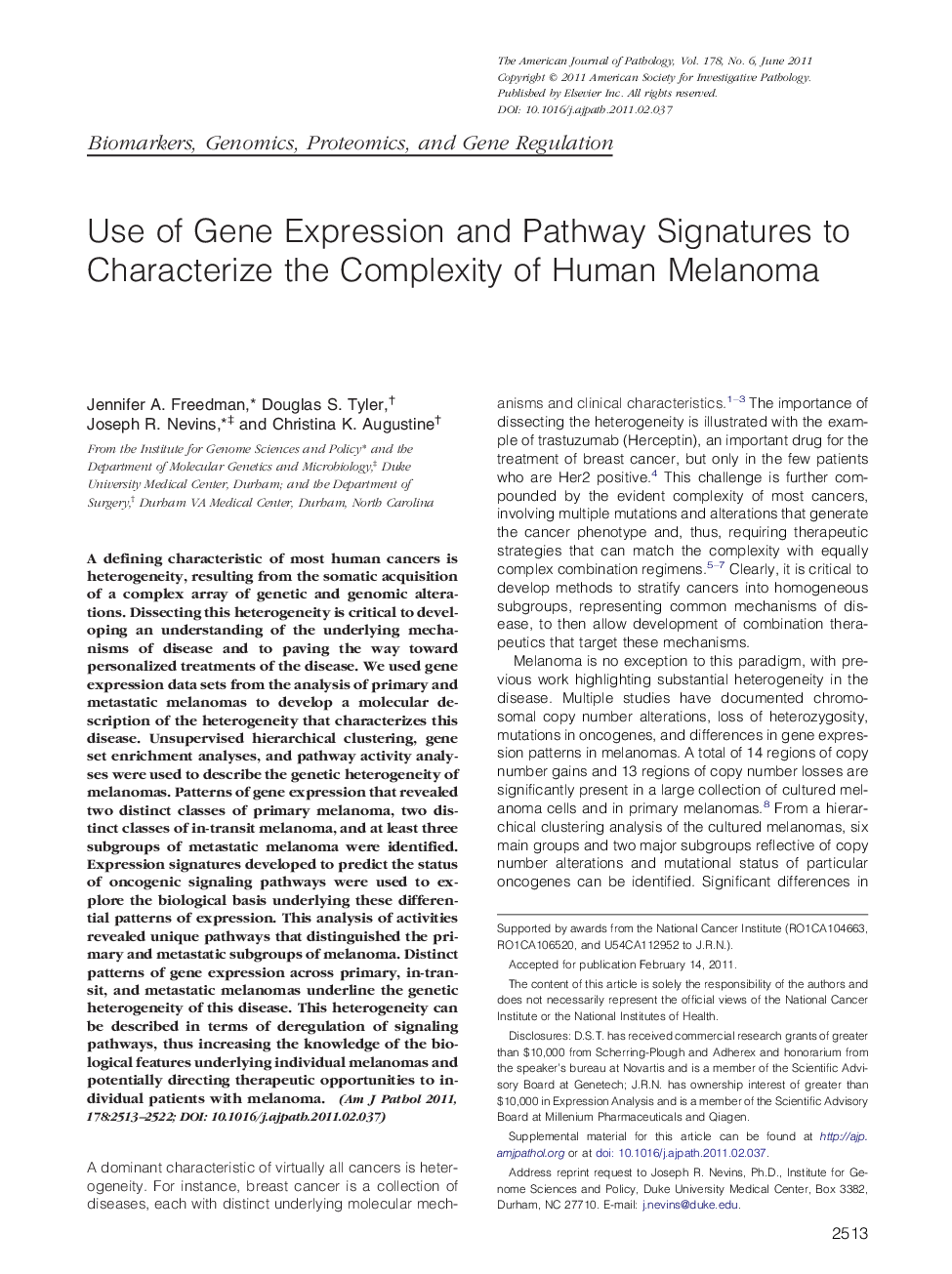 Use of Gene Expression and Pathway Signatures to Characterize the Complexity of Human Melanoma