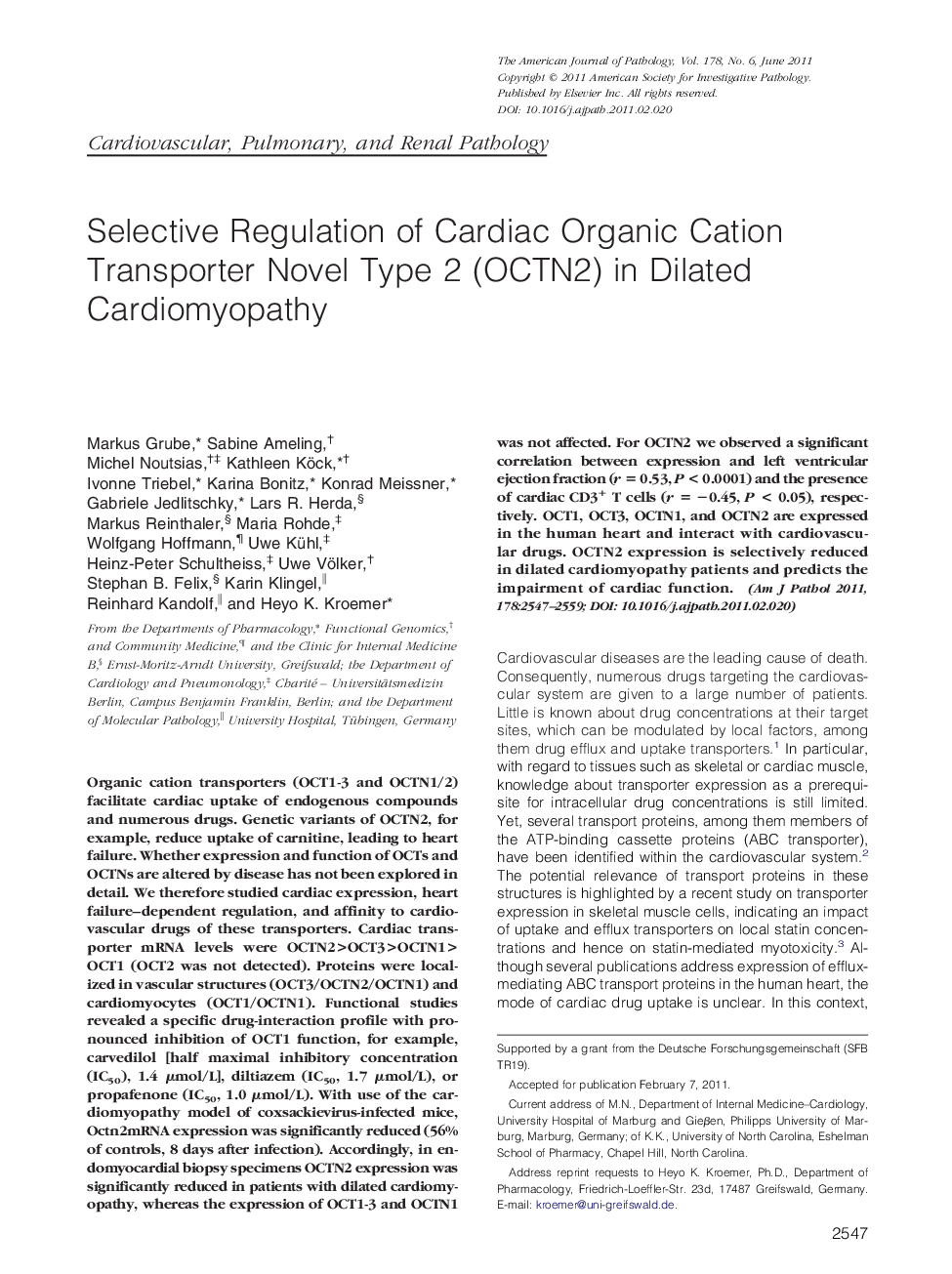 Selective Regulation of Cardiac Organic Cation Transporter Novel Type 2 (OCTN2) in Dilated Cardiomyopathy