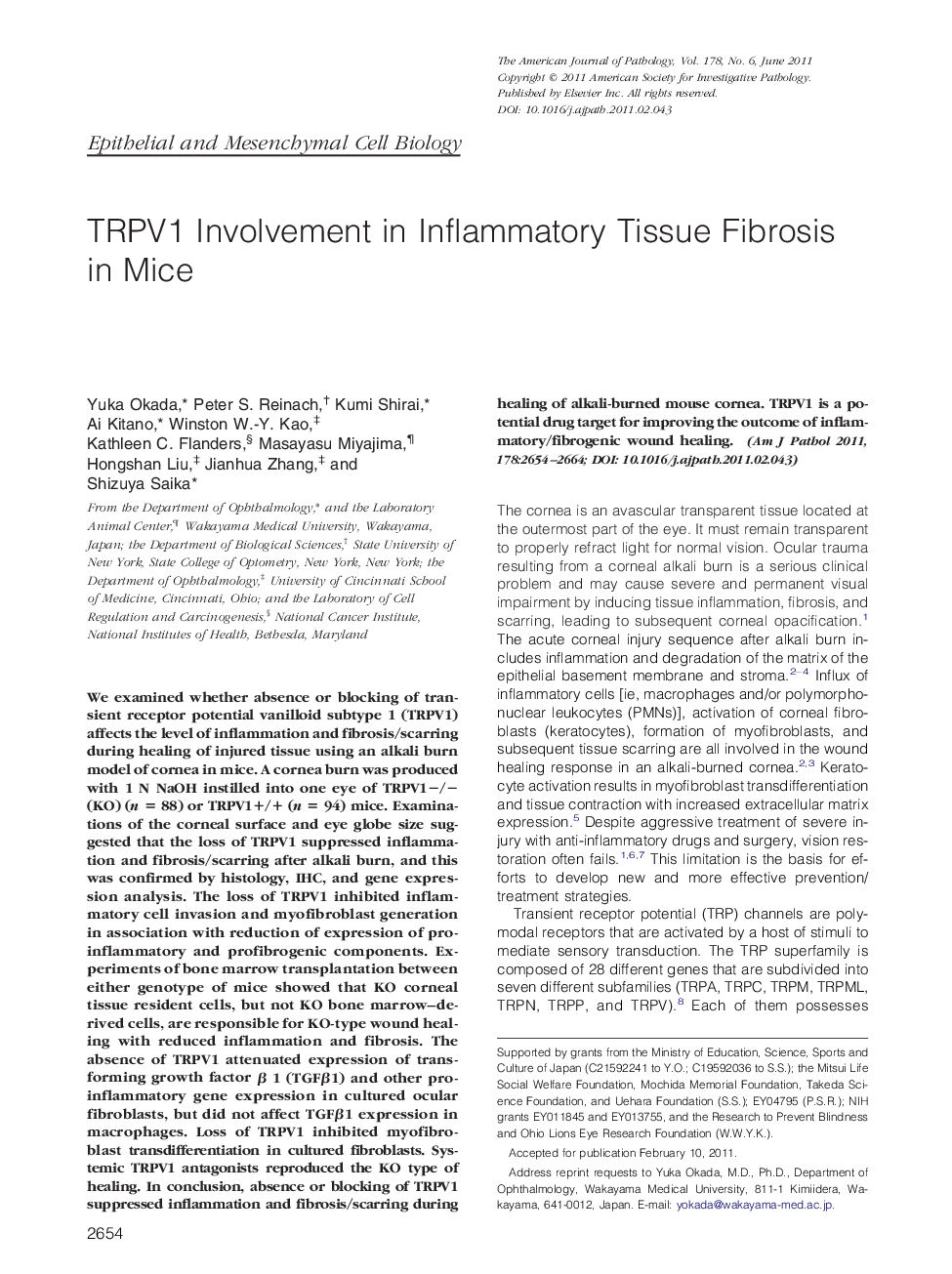 TRPV1 Involvement in Inflammatory Tissue Fibrosis in Mice